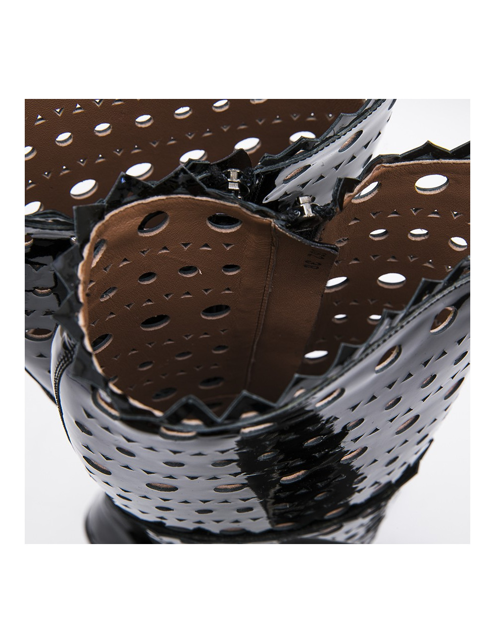 ALAIA T 38 boots in black patent perforated leather