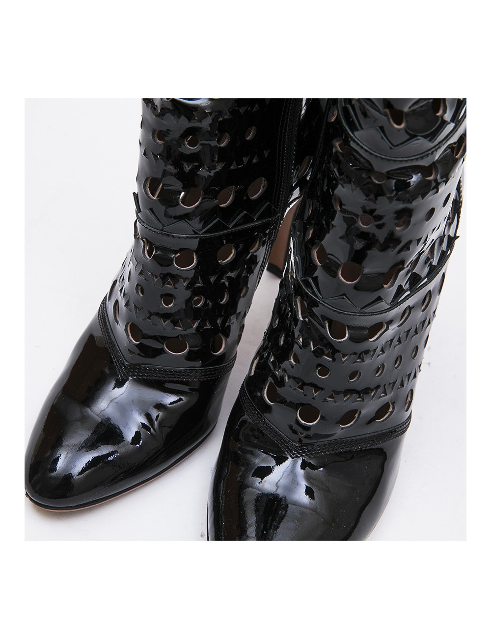 ALAIA T 38 boots in black patent perforated leather