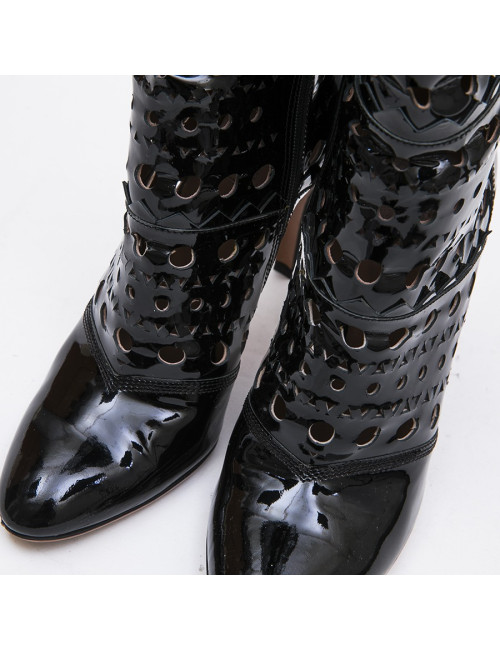 ALAIA T 38 boots in black patent perforated leather