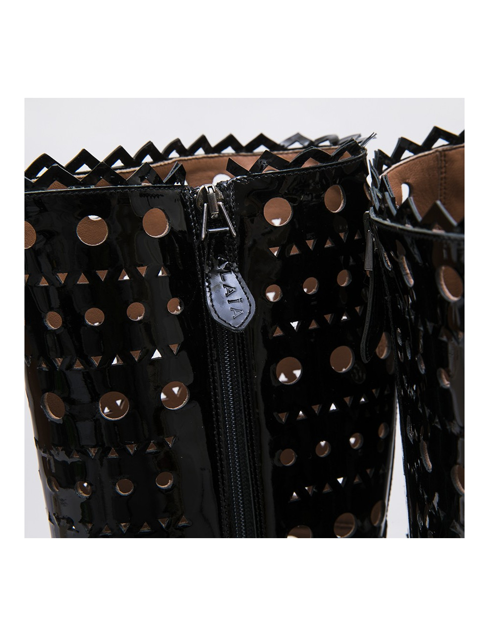 ALAIA T 38 boots in black patent perforated leather