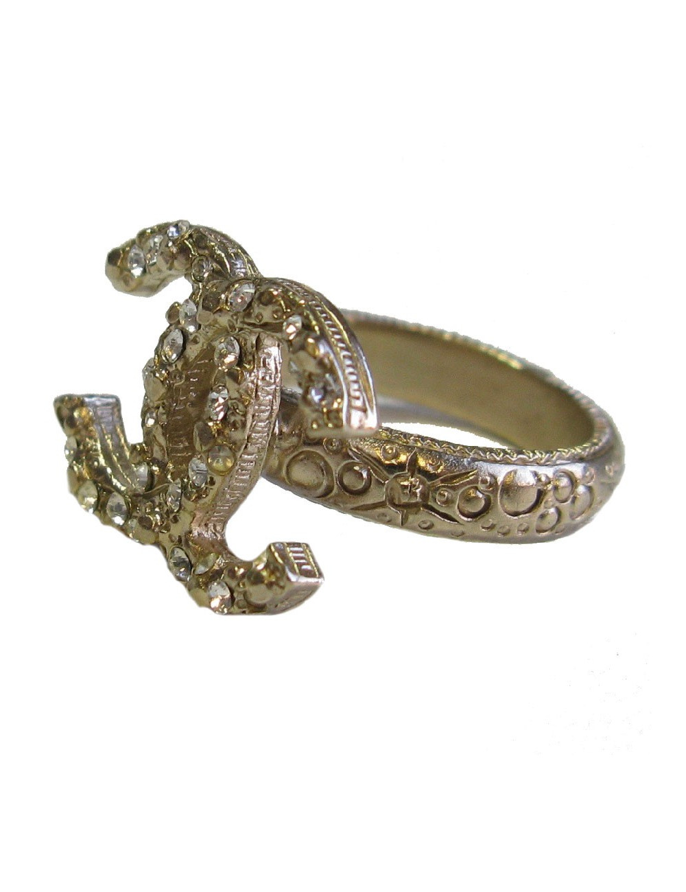 Bague CHANEL CC T52 en métal doré or pâle et strass