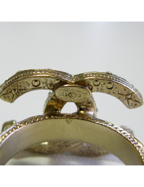 Bague CHANEL CC T52 en métal doré or pâle et strass