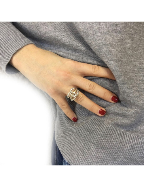 Bague CHANEL CC T52 en métal doré or pâle et strass