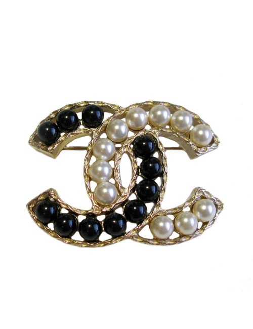 Broche CHANEL perles nacrées et noires
