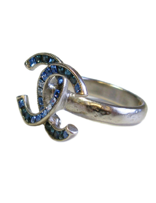 Bague CHANEL strass carré bleu