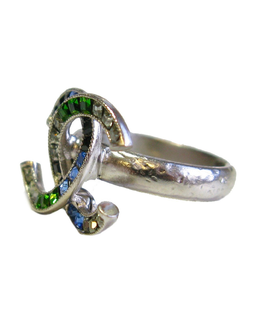 Bague CHANEL strass bleu et vert