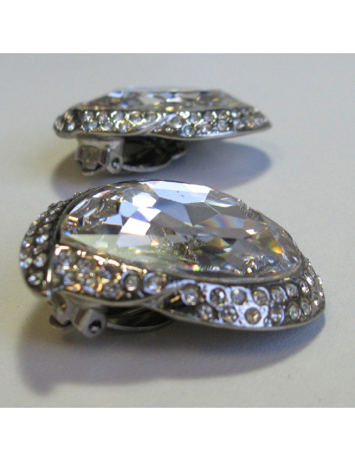 Boucles d'oreille YSL SAINT LAURENT  Vintage coeur en métal argenté et strass blanc