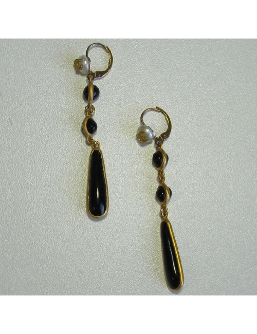 CHANEL Pendant Stud Earrings In Black Molten Glass, Small Pearl and Gilded Metal