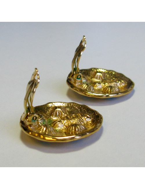 YSL SAINT LAURENT round clip-on earrings in gilded metal and blue rhinestones