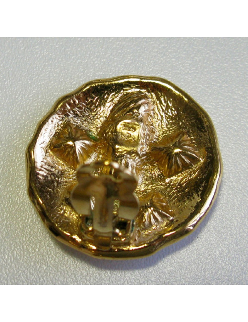 YSL SAINT LAURENT round clip-on earrings in gilded metal and blue rhinestones