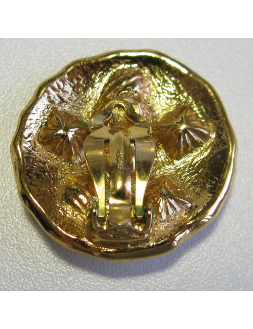 YSL SAINT LAURENT round clip-on earrings in gilded metal and blue rhinestones