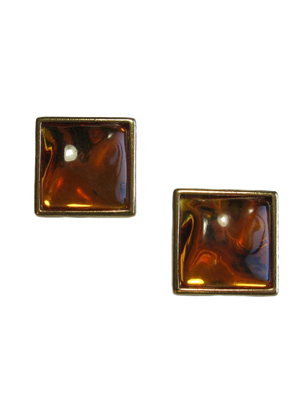 YSL SAINT LAURENT clip-on earrings in gilded metal and amber fantasy stone