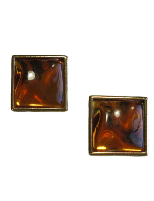 YSL SAINT LAURENT clip-on earrings in gilded metal and amber fantasy stone