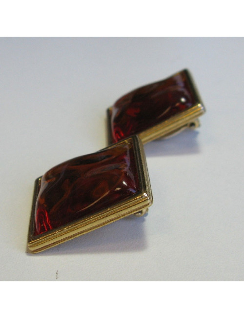 Boucles d'oreille clips YSL SAINT LAURENT carrés en métal doré