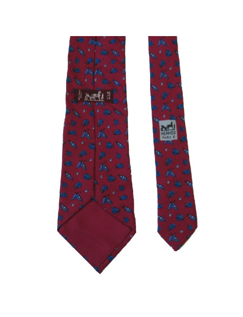 HERMÈS vintage tie in fuchsia printed silk 