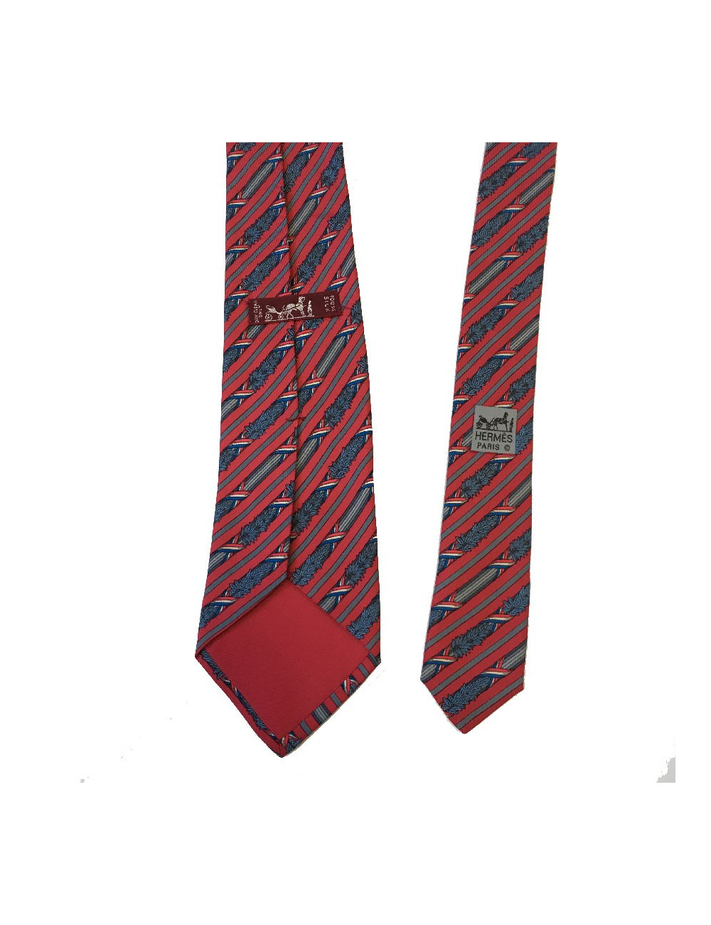 HERMÈS vintage tie in pink and gray printed silk