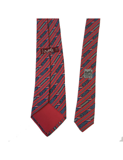 HERMÈS vintage tie in pink and gray printed silk