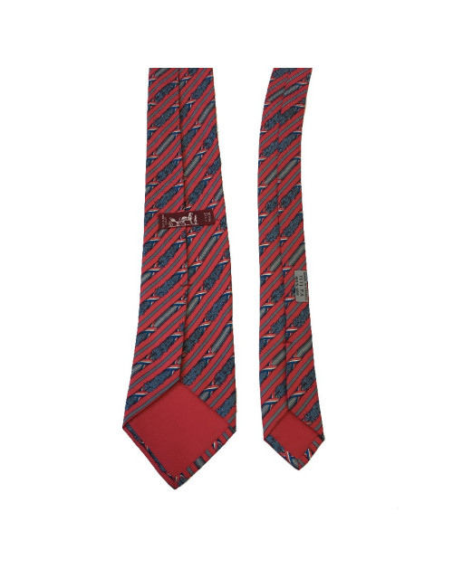 HERMÈS vintage tie in pink and gray printed silk