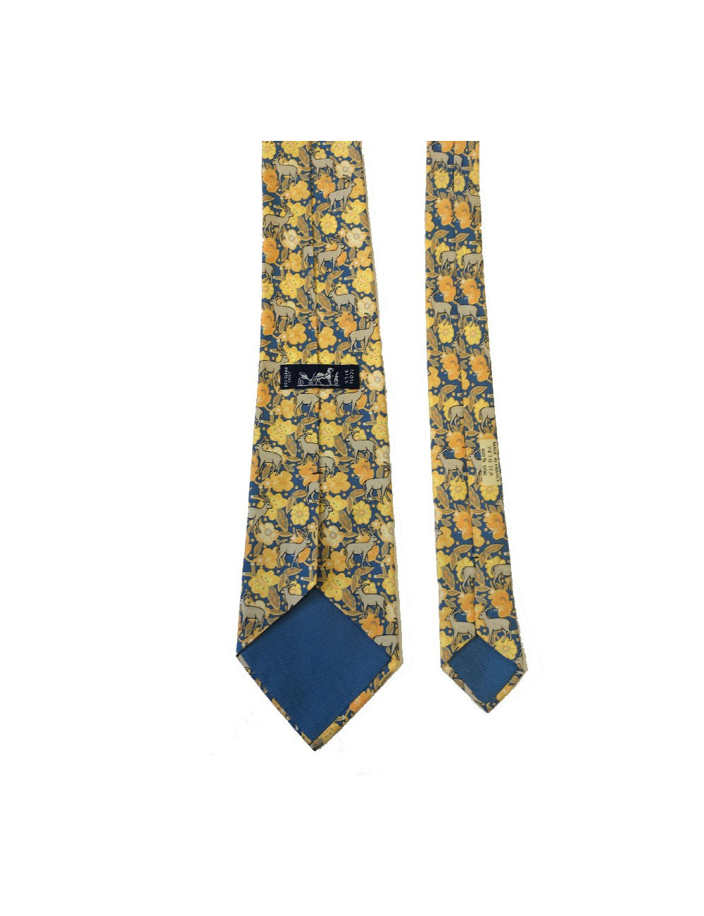 Cravate HERMÈS vintage en soie imprimée jaune, orange et bleu