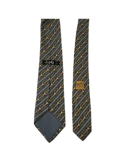 Cravate HERMÈS vintage en soie imprimée gris anthracite