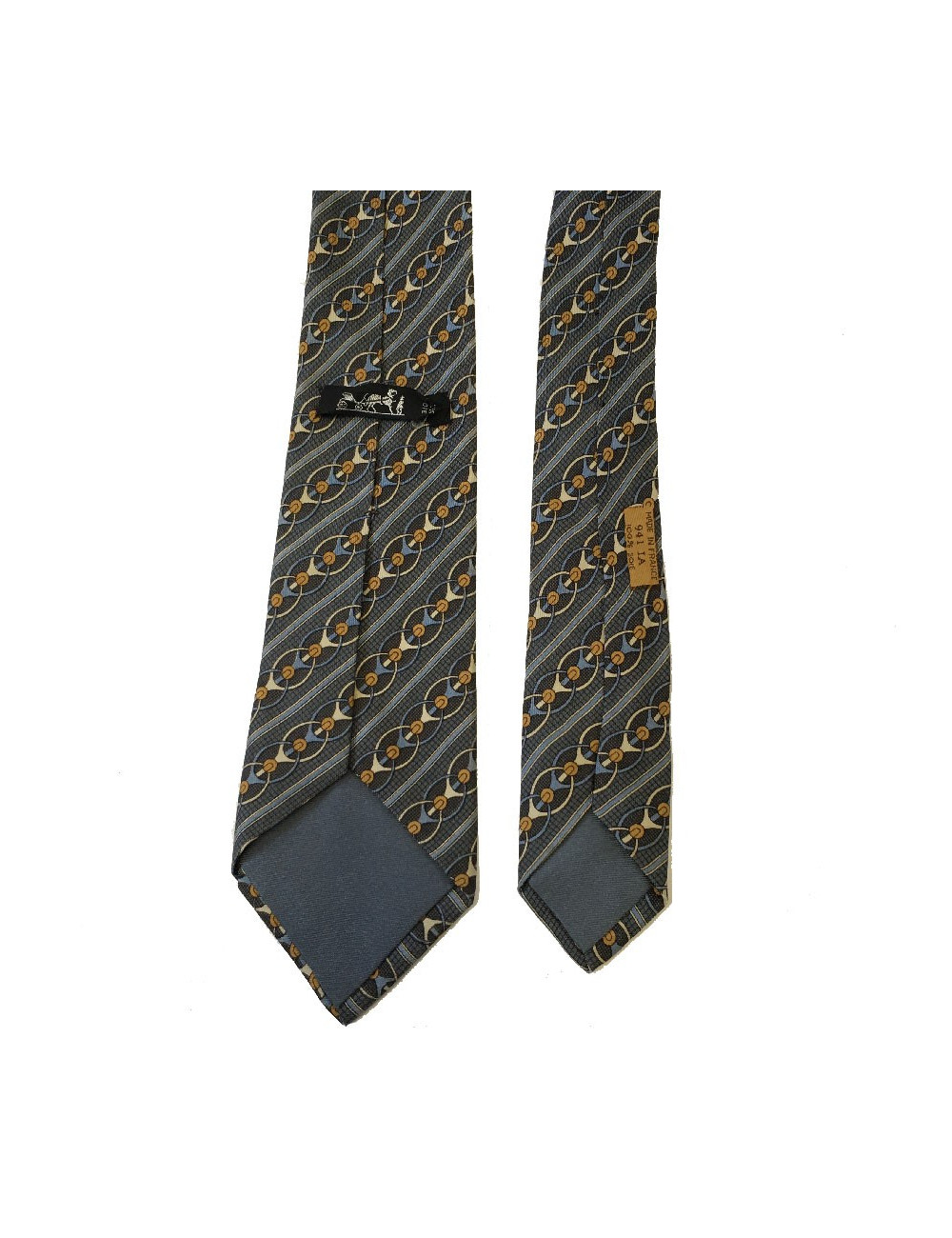 Cravate HERMÈS vintage en soie imprimée gris anthracite