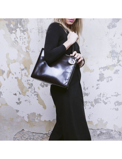 Sac CHRISTIAN DIOR cuir verni marron