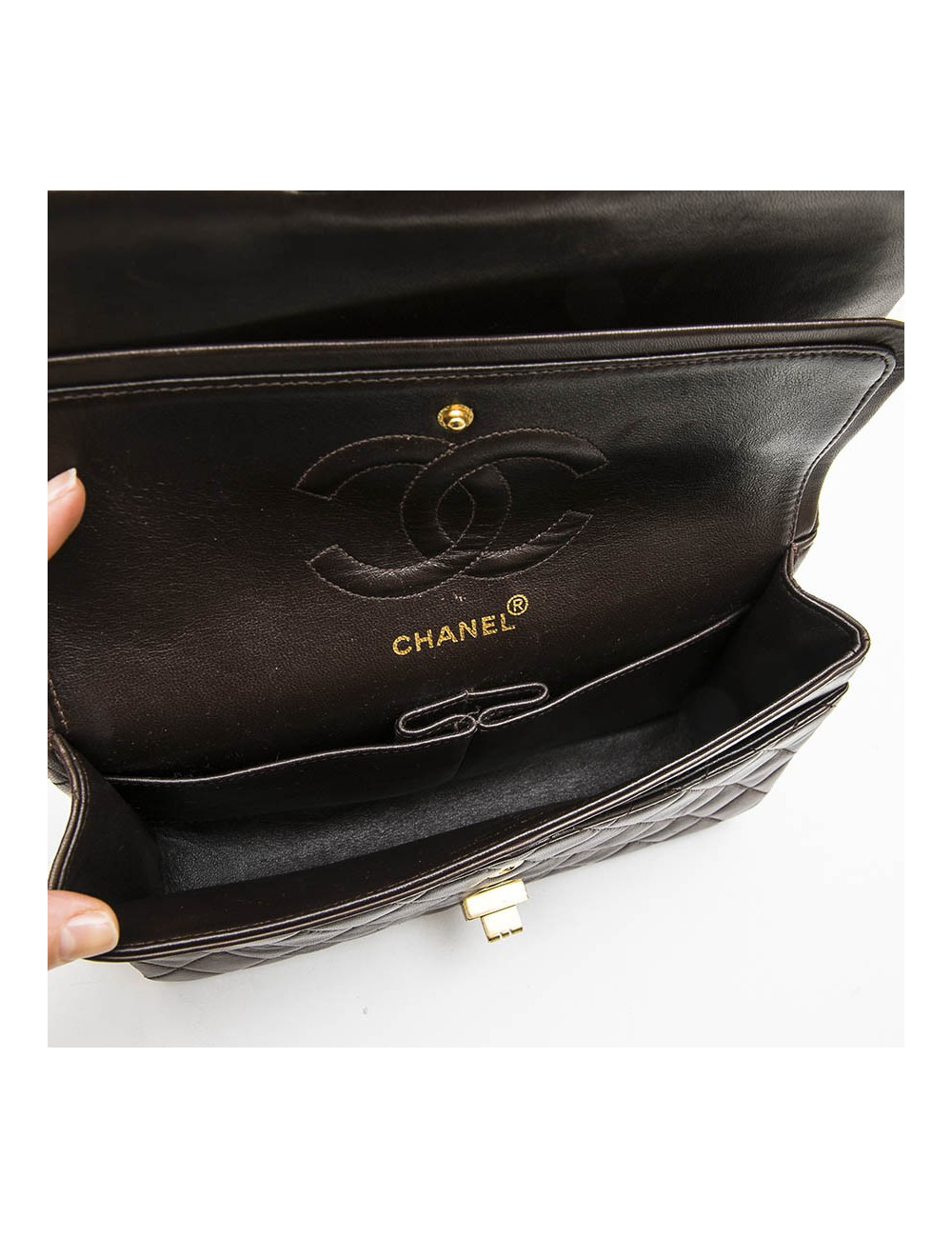 CHANEL vintage Timeless double flap bag in brow smooth quilted leather