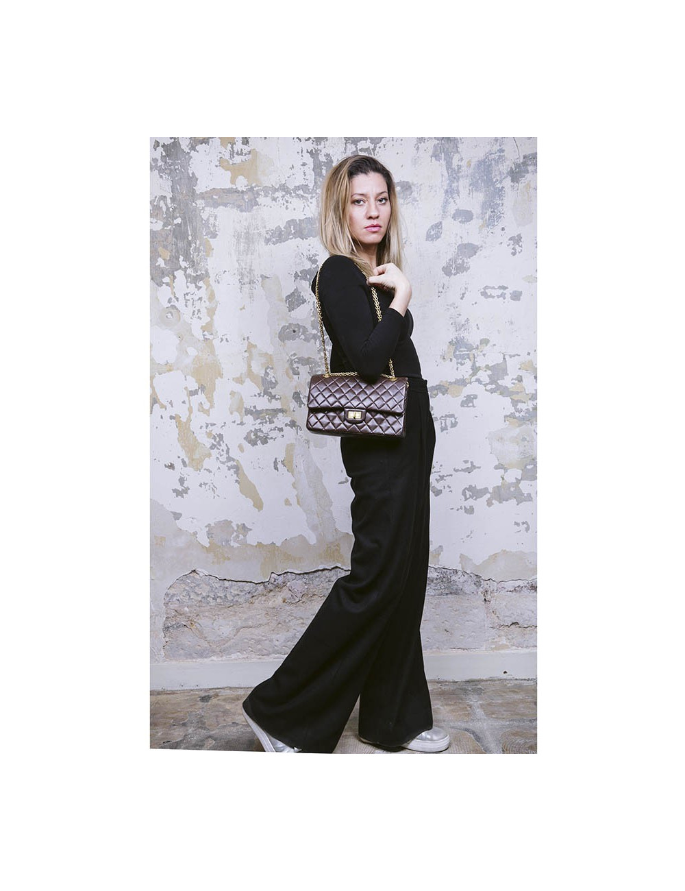 CHANEL vintage Timeless double flap bag in brow smooth quilted leather