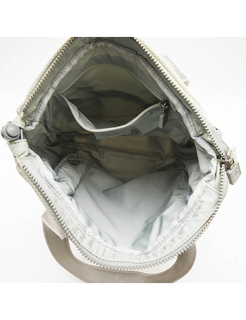 CHANEL bag in beige and grey canvas with CC, Chanel and camellia