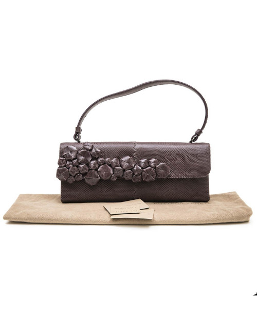 Sac BOTTEGA VENETA cuir façon python parme foncé