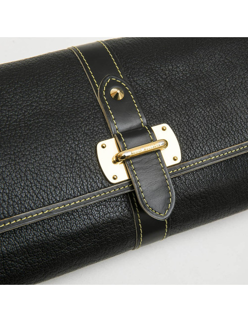 LOUIS VUITTON clutch in black grained leather with saddle stitching