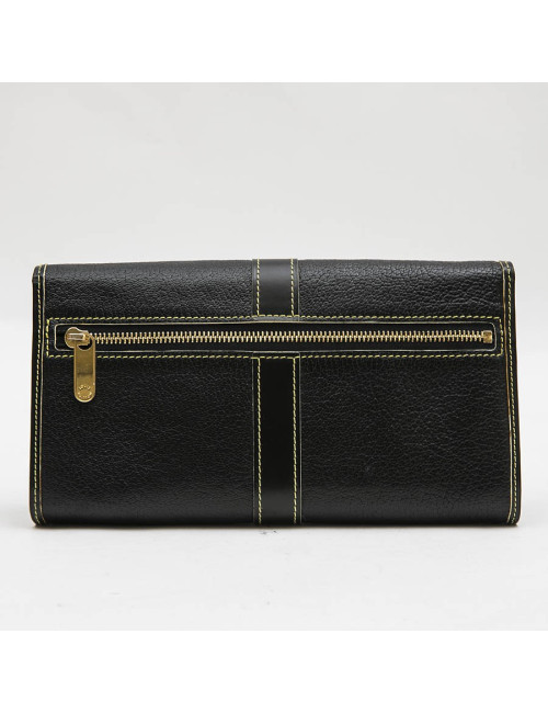 LOUIS VUITTON clutch in black grained leather with saddle stitching