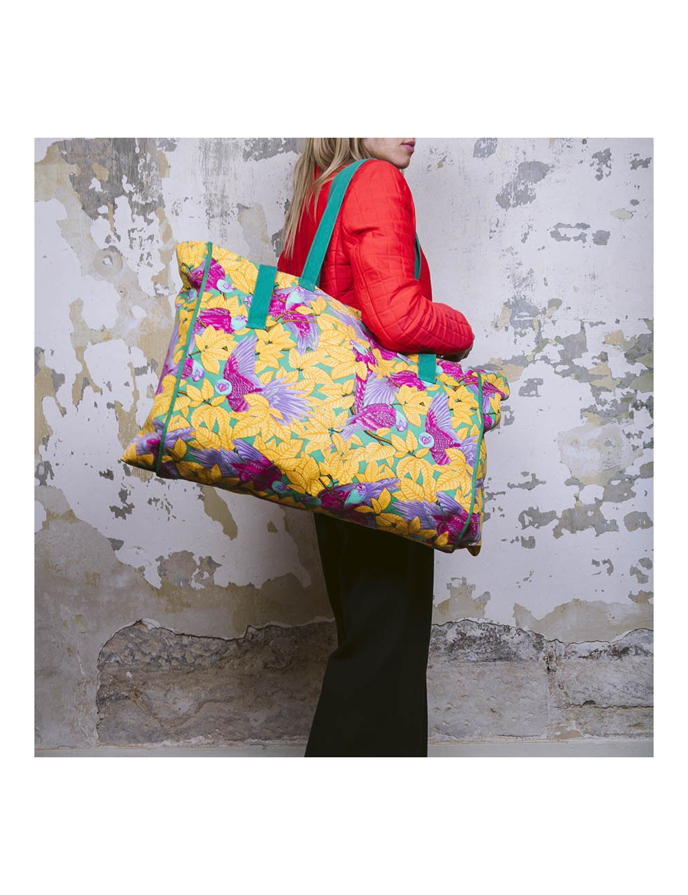 HERMES beach bag in multicolored flower printed cotton