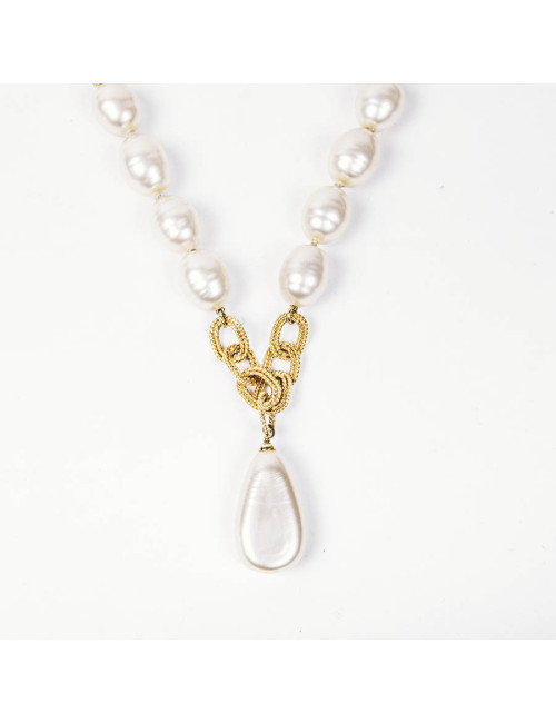 CHANEL couture vintage necklace in molten glass pearls and gilded metal