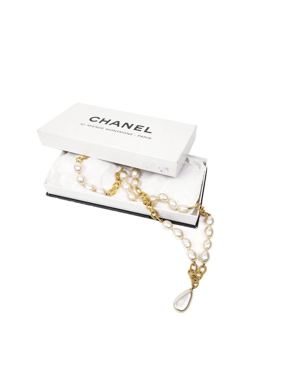 CHANEL couture vintage necklace in molten glass pearls and gilded metal