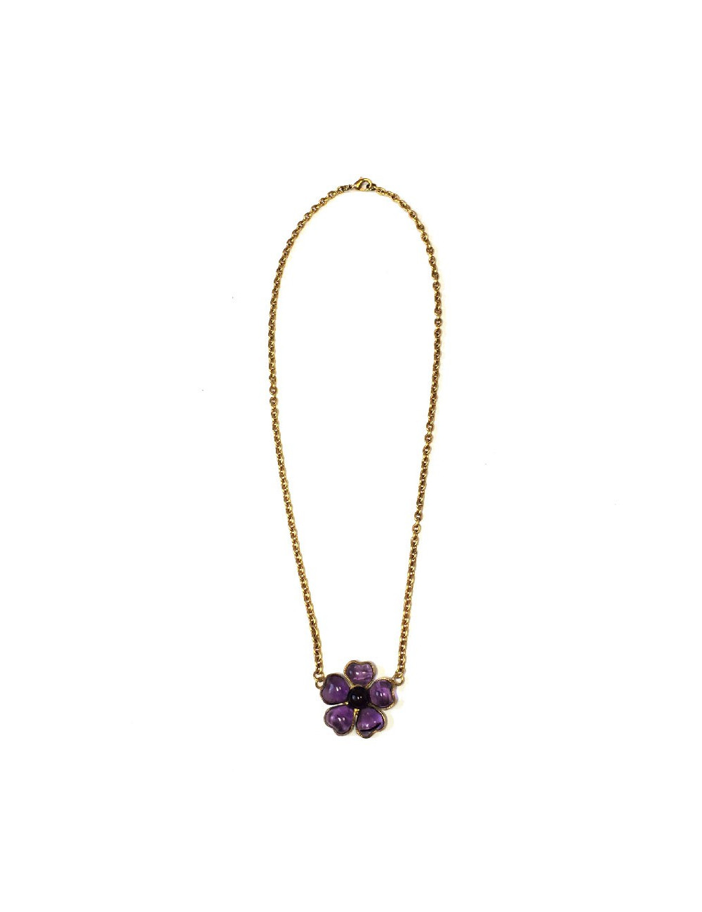 Collier MARGUERITE DE VALOIS fleurette en pâte de verre améthyste