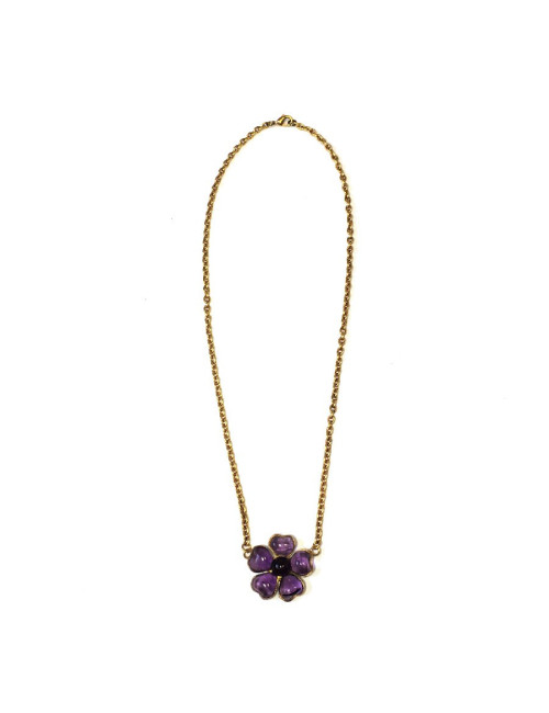 Collier MARGUERITE DE VALOIS fleur en pâte de verre améthyste
