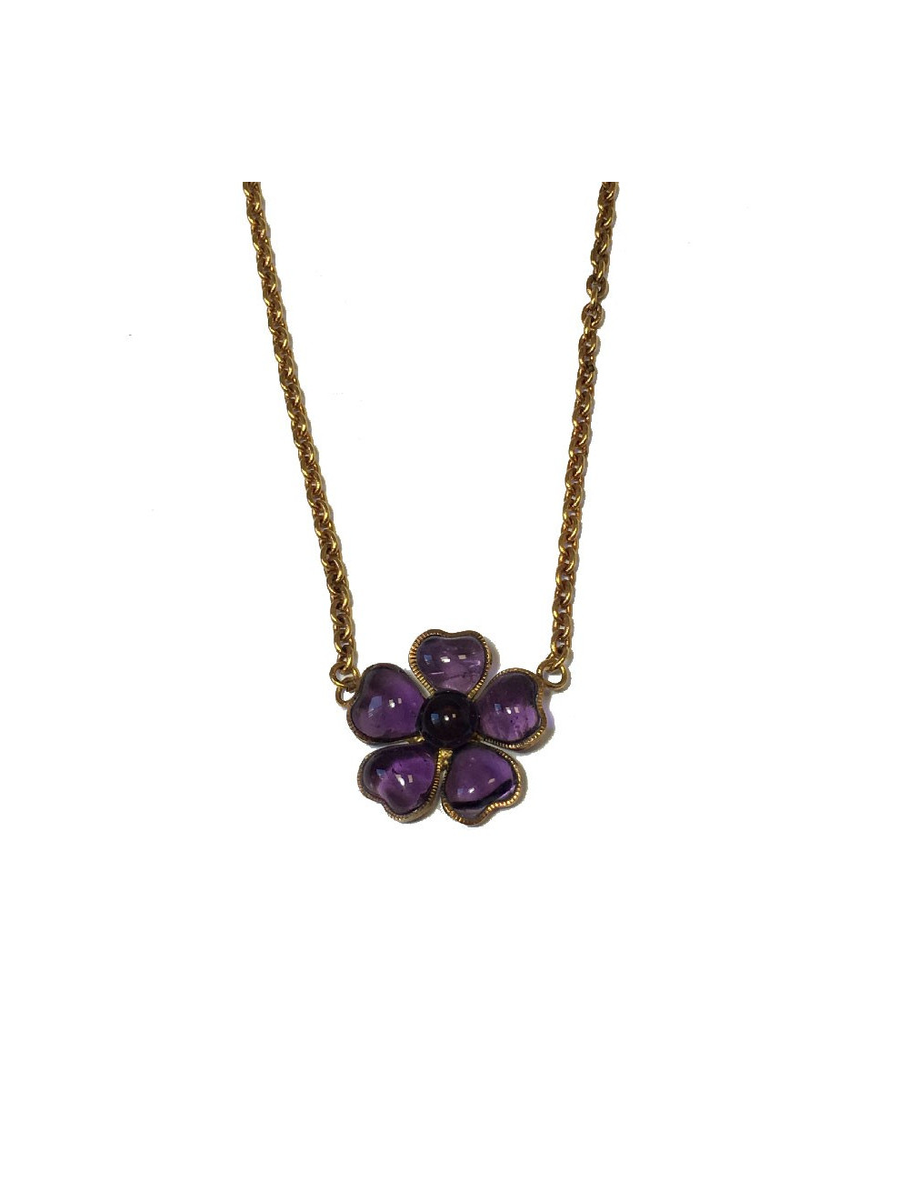 Collier MARGUERITE DE VALOIS fleur en pâte de verre améthyste