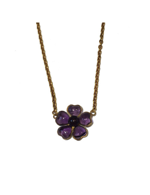 Collier MARGUERITE DE VALOIS fleurette en pâte de verre améthyste