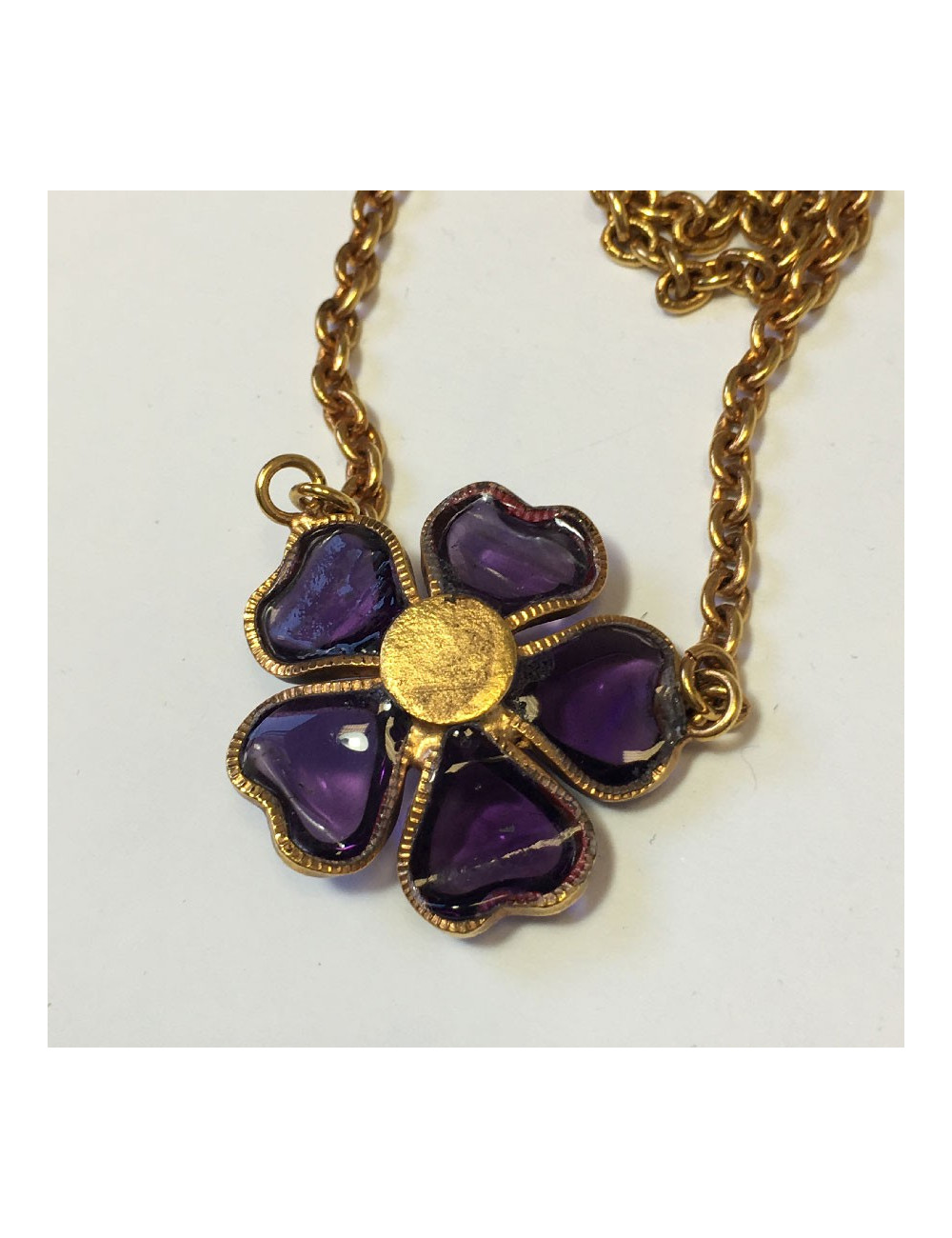 Collier MARGUERITE DE VALOIS fleurette en pâte de verre améthyste