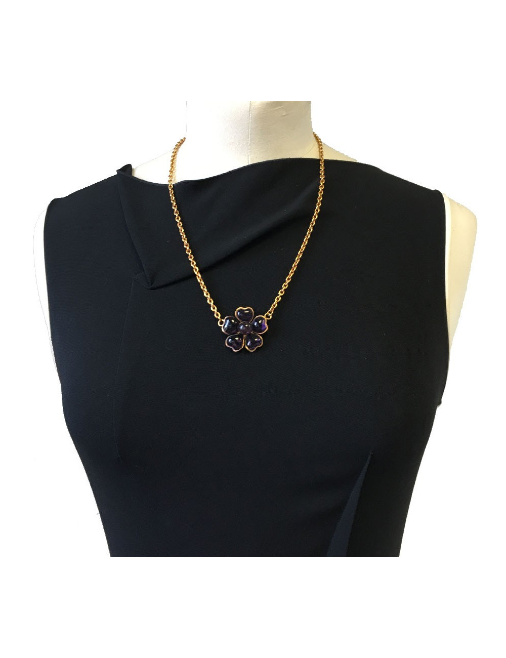 Collier MARGUERITE DE VALOIS fleurette en pâte de verre améthyste