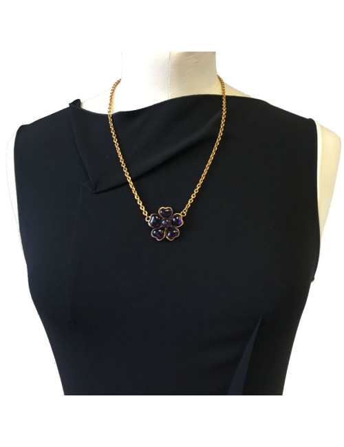 Collier MARGUERITE DE VALOIS fleur en pâte de verre améthyste