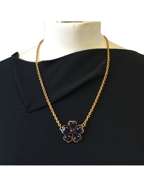 Collier MARGUERITE DE VALOIS fleurette en pâte de verre améthyste