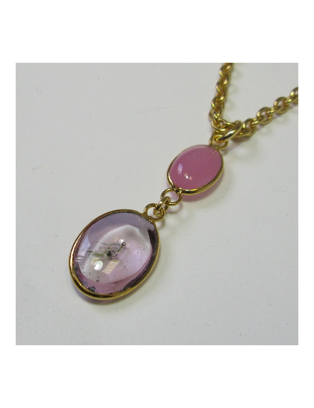 Collier MARGUERITE DE VALOIS  double pastilles amethyste et rose