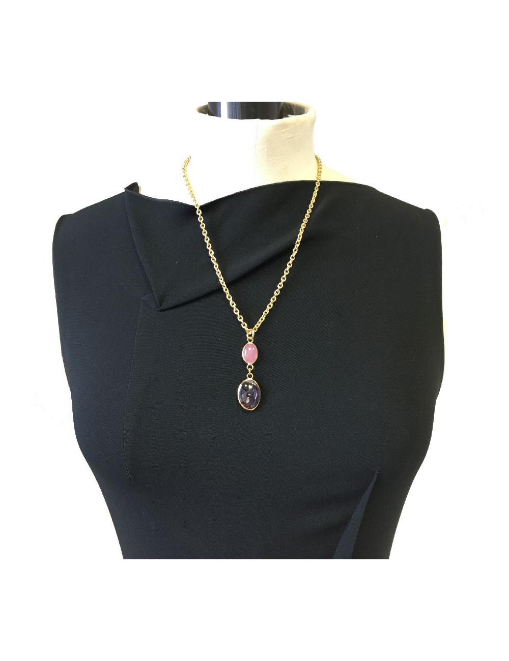 Collier MARGUERITE DE VALOIS  double pastilles amethyste et rose