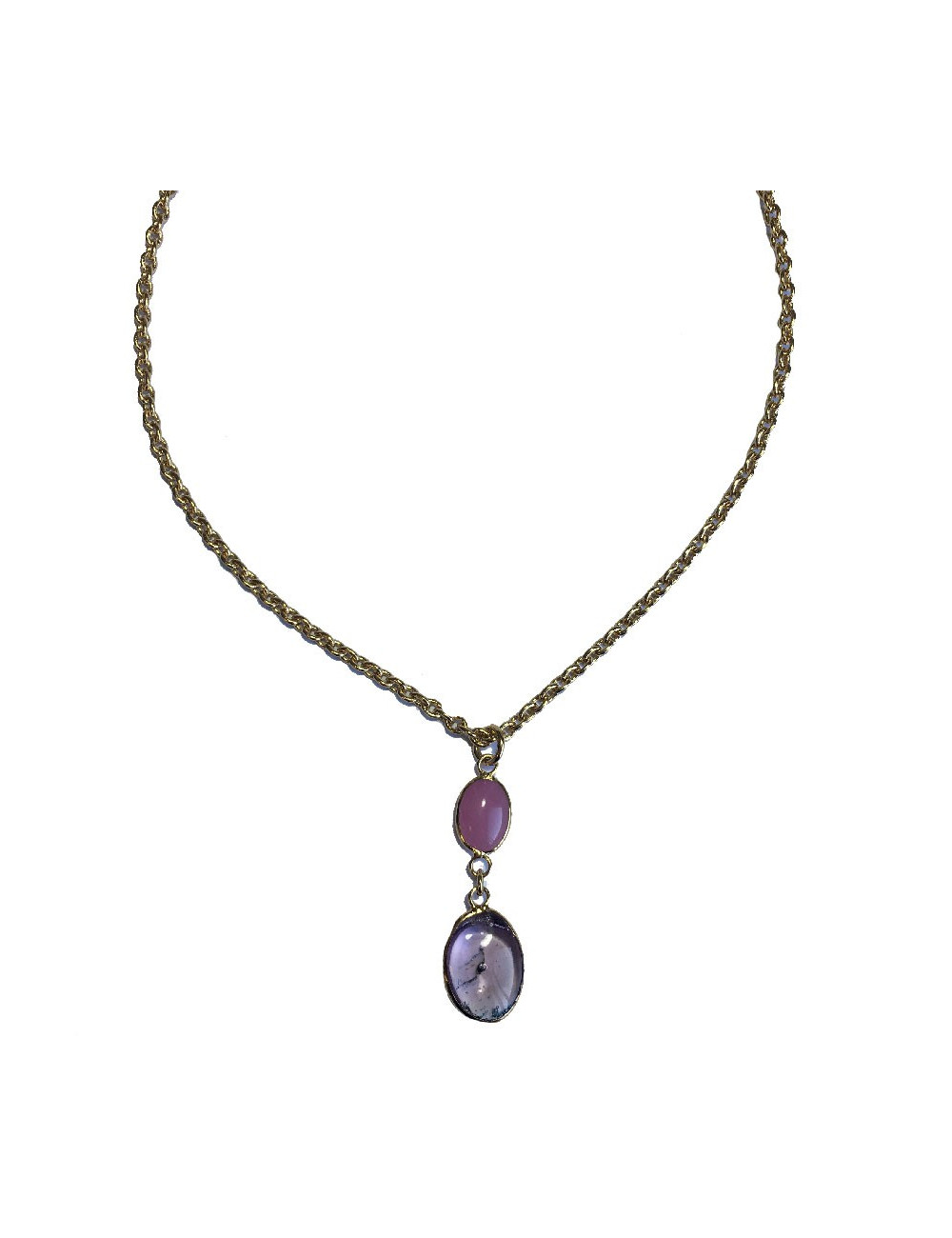 Collier MARGUERITE DE VALOIS  en métal doré et pâte de verre rose