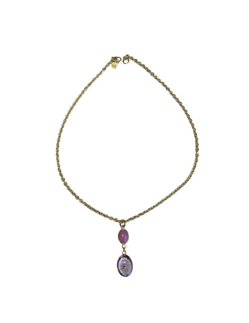 Collier MARGUERITE DE VALOIS  double pastilles amethyste et rose