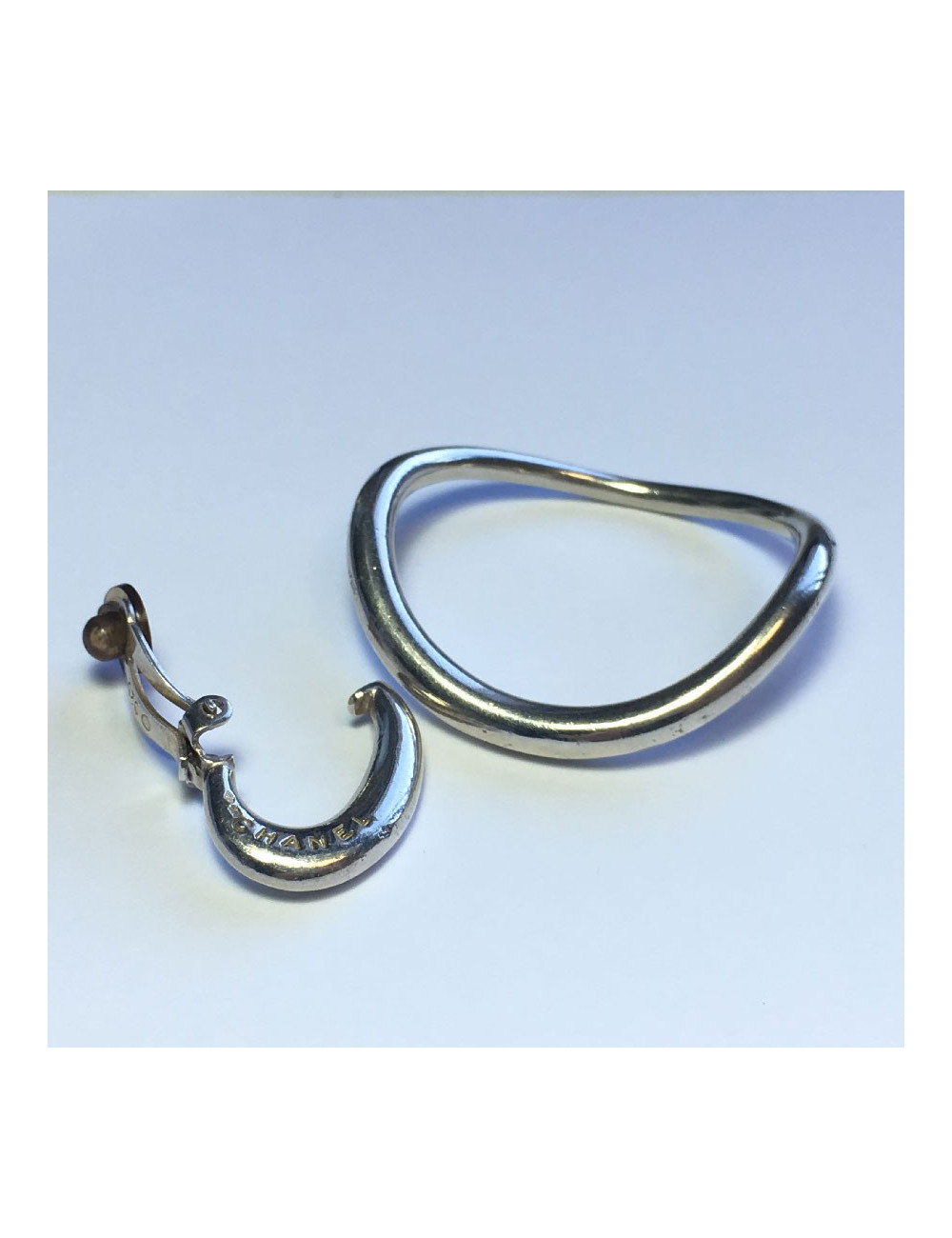 CHANEL creoles clip-on earrings in sterling silver 925 Ag