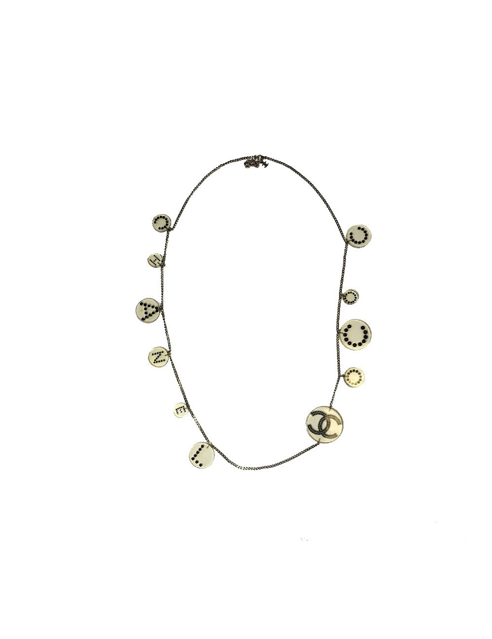 Ceinture sautoir CHANEL en plexi transparent et perles noires