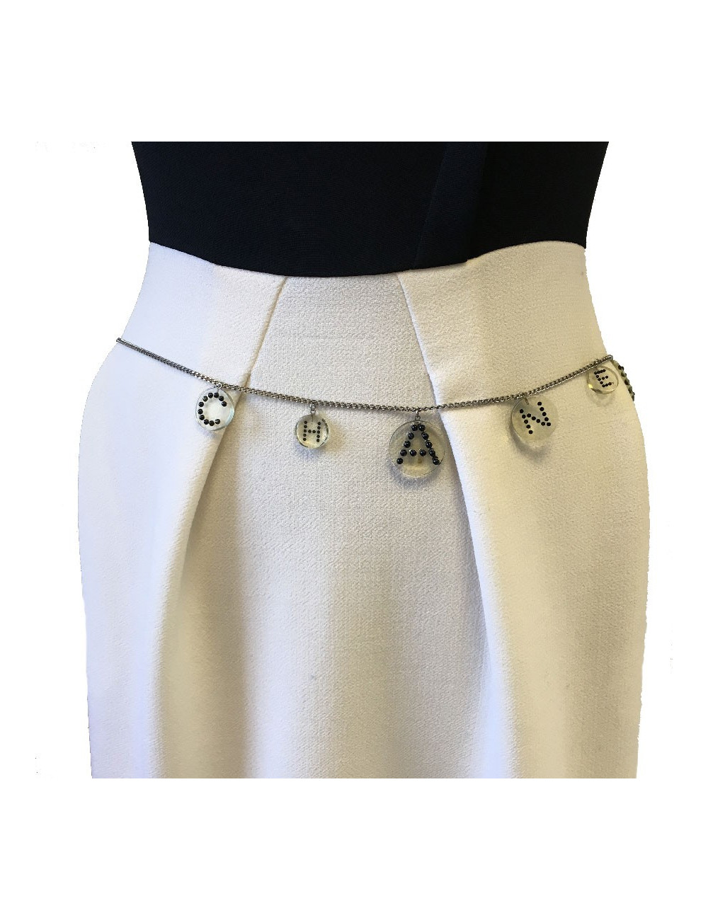 Ceinture sautoir CHANEL en plexi transparent et perles noires